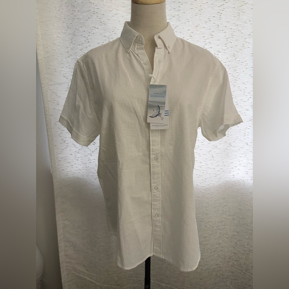 Denim & Flower White Seersucker Men's Shirt NWT